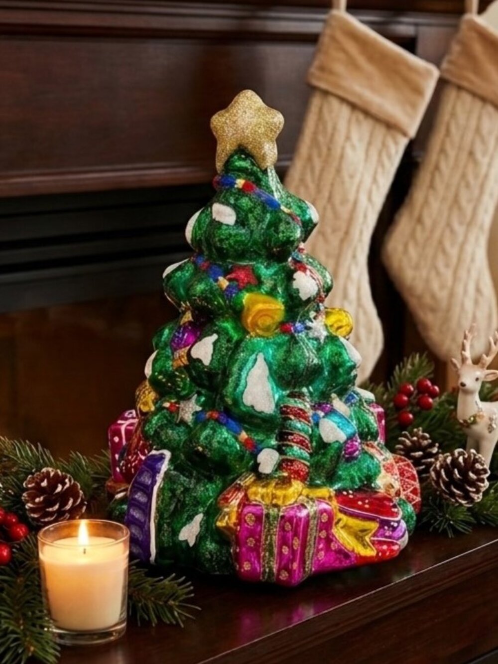 Vintage Mercury Glass Christmas Tree Tabletop Figurine